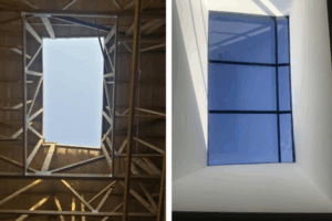 Bespoke skylight with aluminium frame and glass panel by 3MC Services Durban