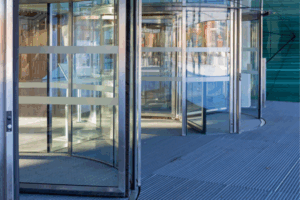 Glass revolving door installed for commercial building by 3MC Services KZN