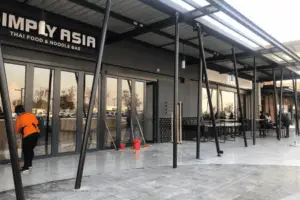 Glass entrance doors for Simply Asia restaurant shopfront by 3MC Services KZN