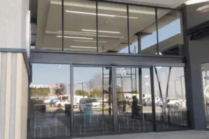 Retail shopfront entrance at shopping mall with aluminium and glass by 3MC Services KZN