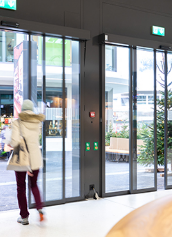 Automatic sliding door fitted at commercial building entrance by 3MC Services Durban