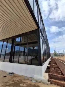 Large aluminium-framed glass curtain wall installed on commercial building by 3MC Services Mbageni KZN