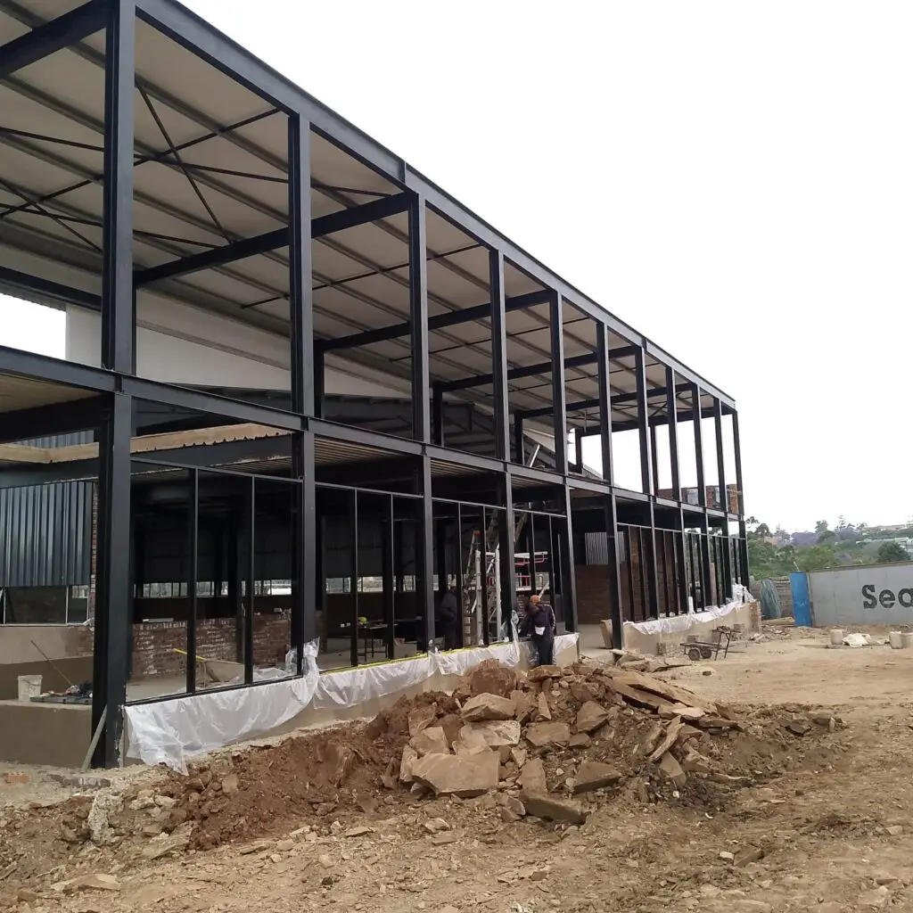 Commercial building structural steel and aluminium frame under construction by 3MC Services KZN