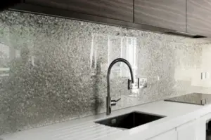 Glitter glass kitchen splashback installed by 3MC Services Durban